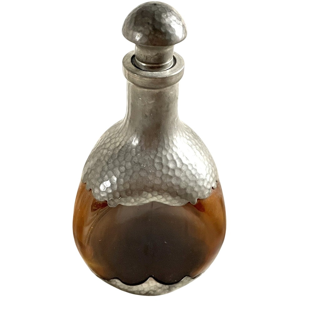 Royal Holland Hammered Pewter Daalderop Amber Glass Decanter w Stopper KMD